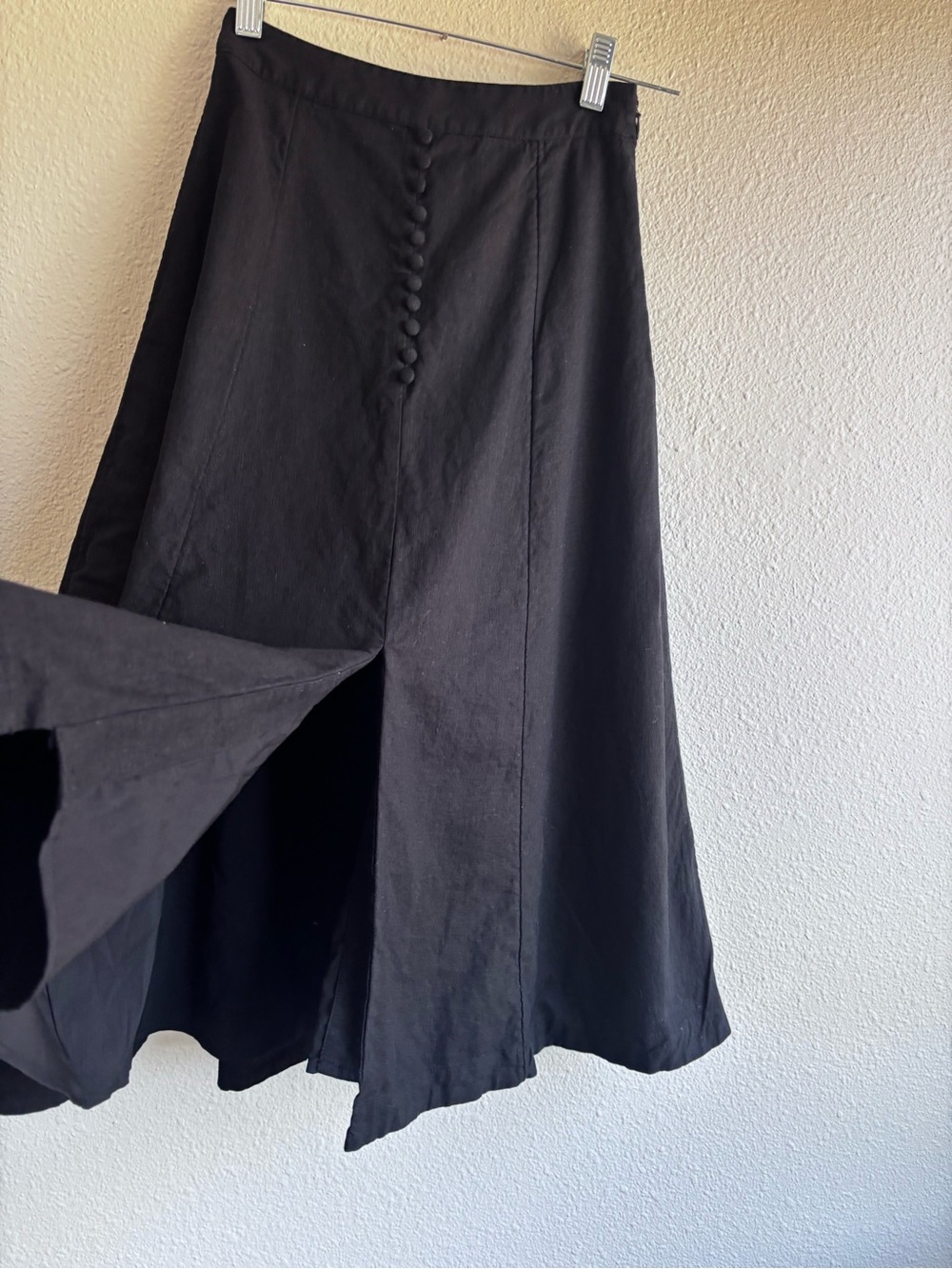 Linen A-Line Midi Skirt with Front Button Detail